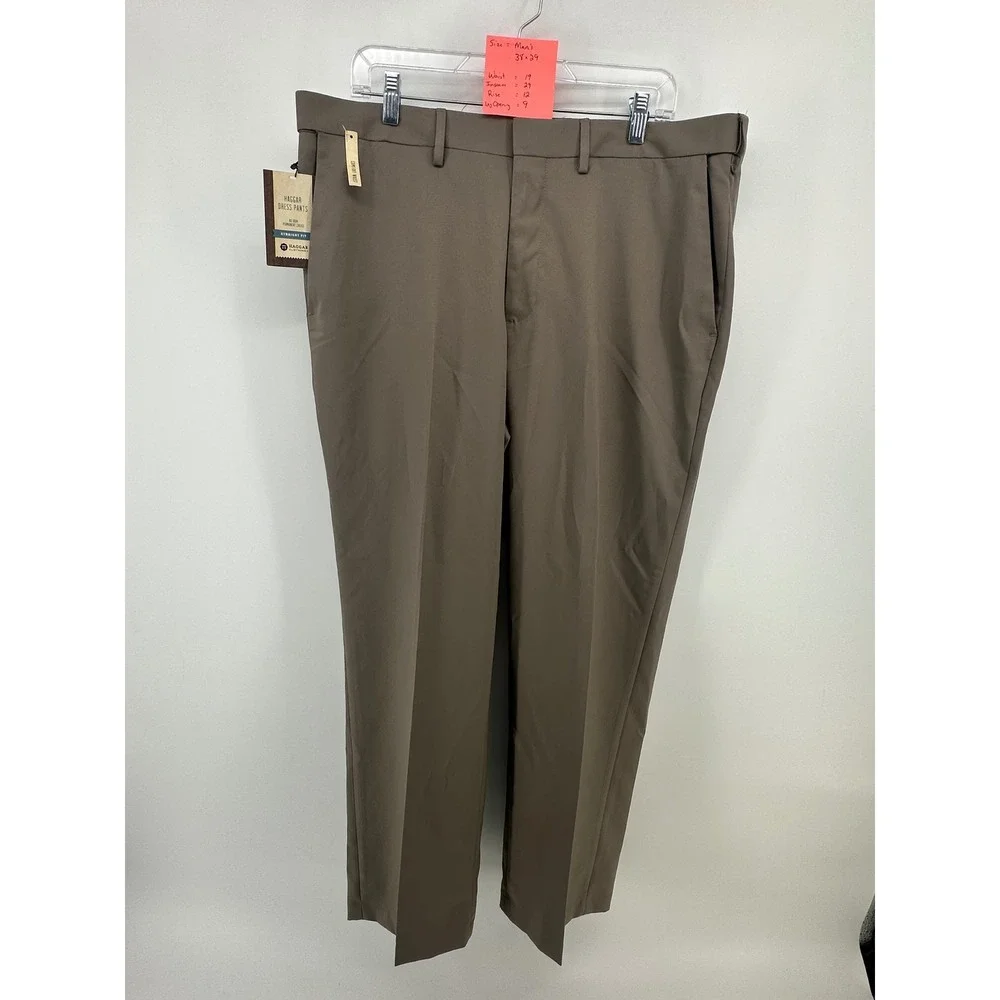 Haggar Mens Dress Pants 38x29 Medium Taupe Straight Fit No Iron Gabardine HB0480